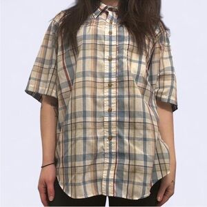 Windridge Wrinkle Free Plaid Short Sleeve Shirt Men's Large Blue Yellow Check